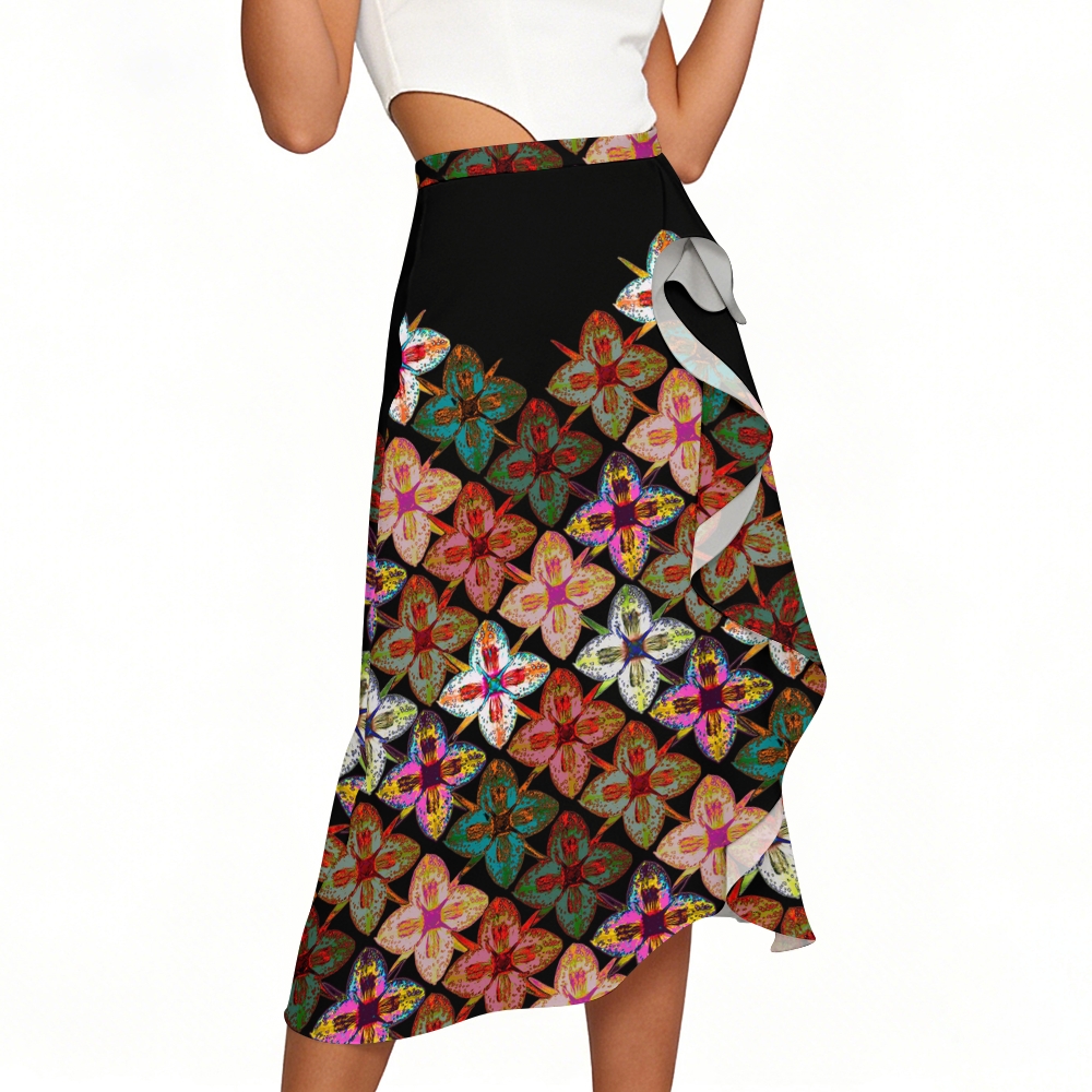 Vibrant Floral Print One-Shoulder Tie Swimsuit with Ruffle Skirt Set