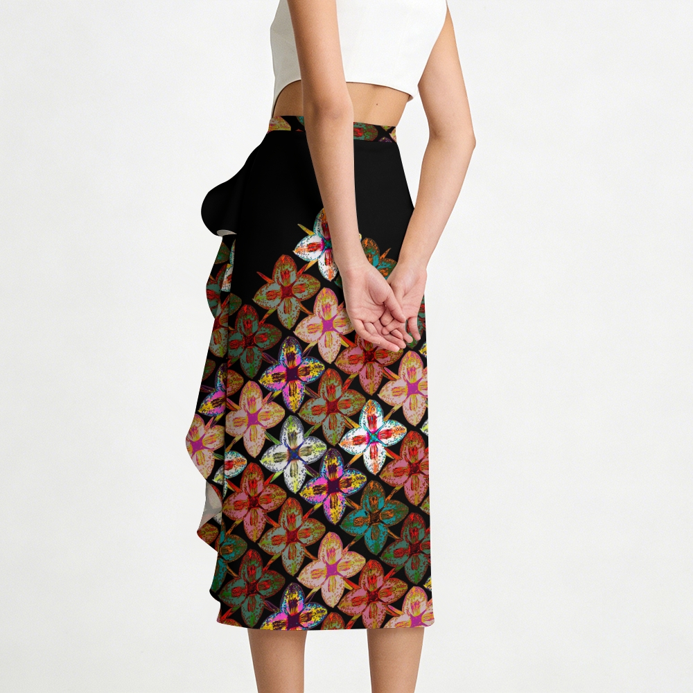 Vibrant Floral Print One-Shoulder Tie Swimsuit with Ruffle Skirt Set