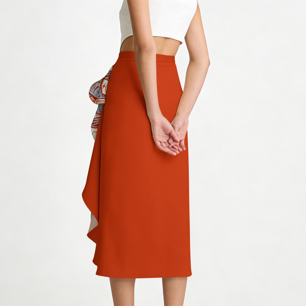 Retro Apple Print One-Shoulder Tie Swimsuit with Ruffle Skirt Set