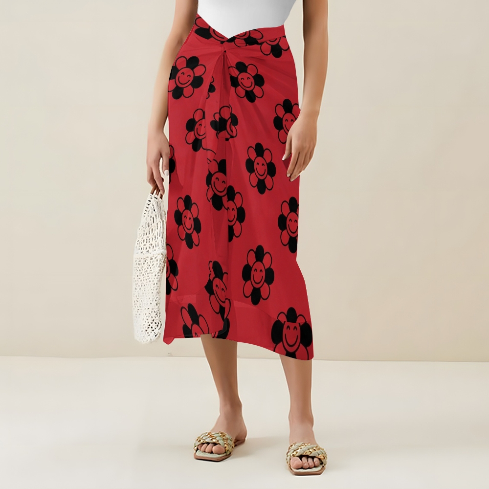 Women's Floral Smiling Face Printed One Piece Swimsuits and Cover Ups