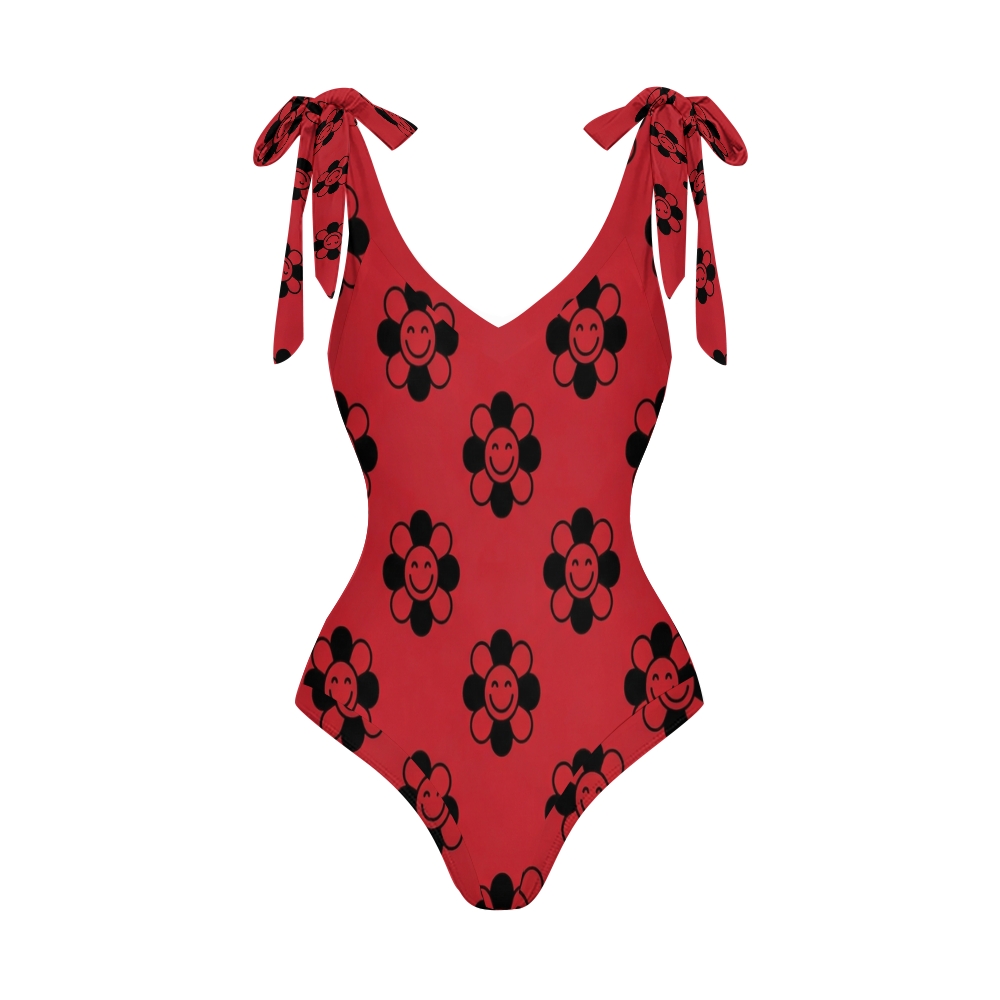 Women's Floral Smiling Face Printed One Piece Swimsuits and Cover Ups