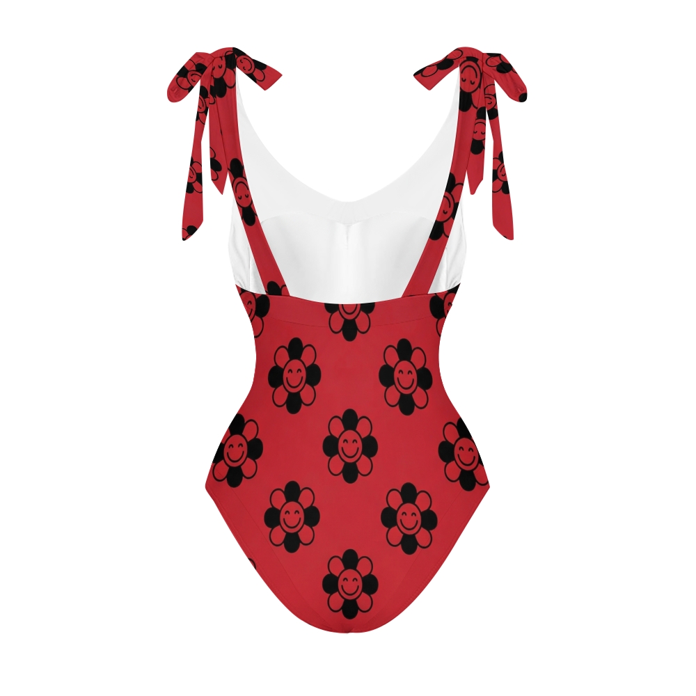 Women's Floral Smiling Face Printed One Piece Swimsuits and Cover Ups
