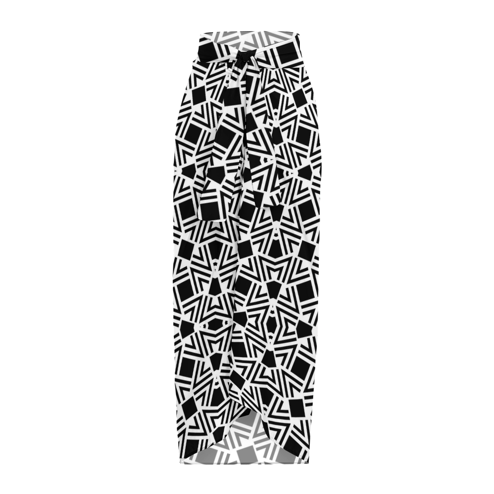 Bauhaus Minimalist Black and White Geometric One-Piece Swimsuit with Sheer Skirt