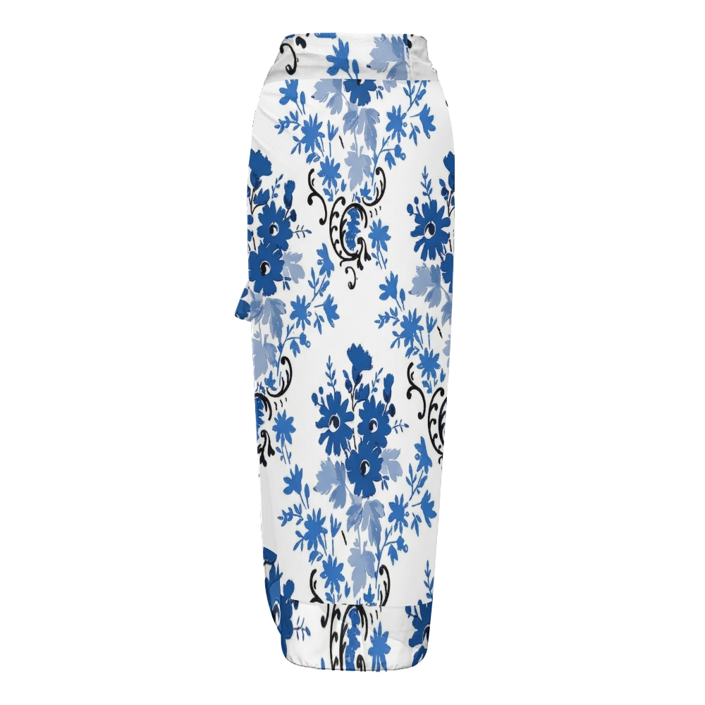 Women's Blue White Floral Printed One Piece Swimsuits and Cover Ups