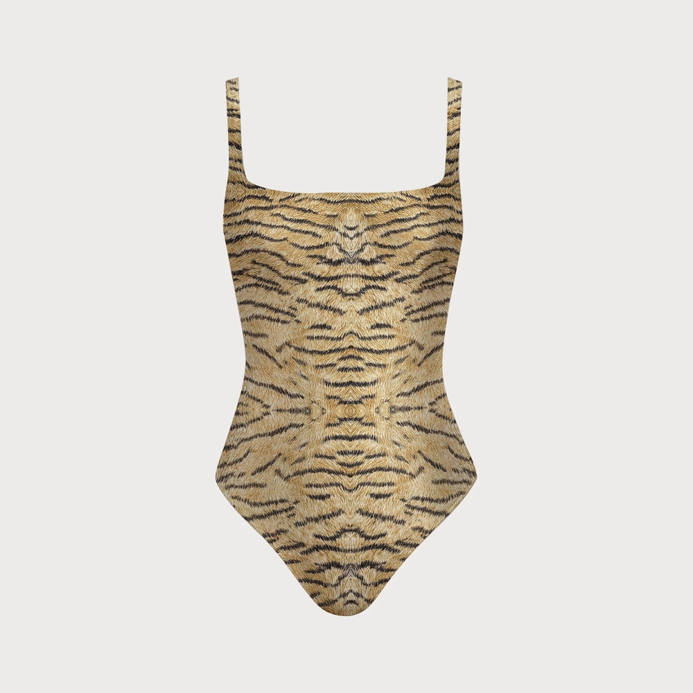 Women's Tiger Stripe Print One-piece With Back Mesh Knot