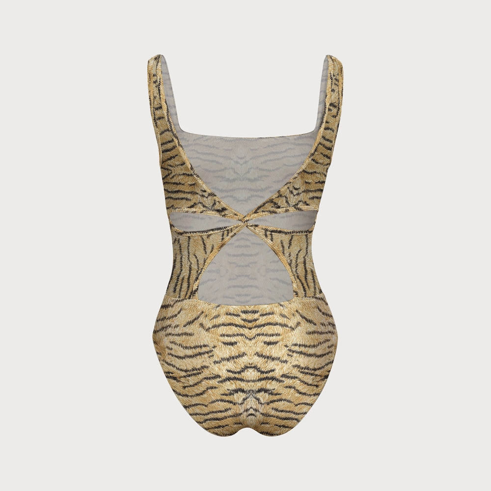 Women's Tiger Stripe Print One-piece With Back Mesh Knot