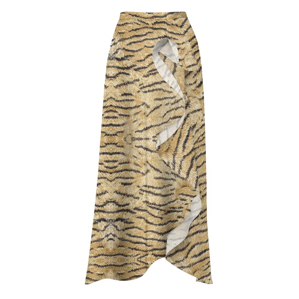 Tiger Stripe One-Shoulder Swimsuit with Ruffle Hem Skirt