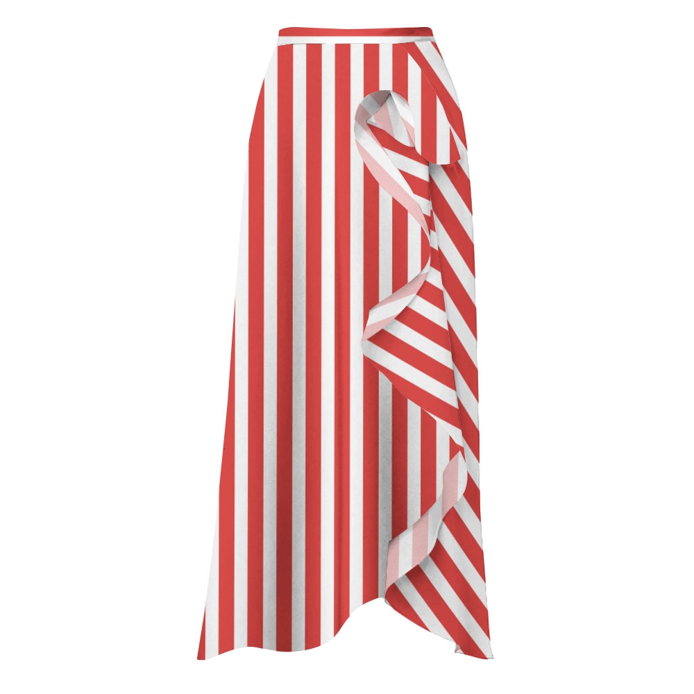 Red & White Stripe Swimsuit with Ruffle Hem Skirt Set