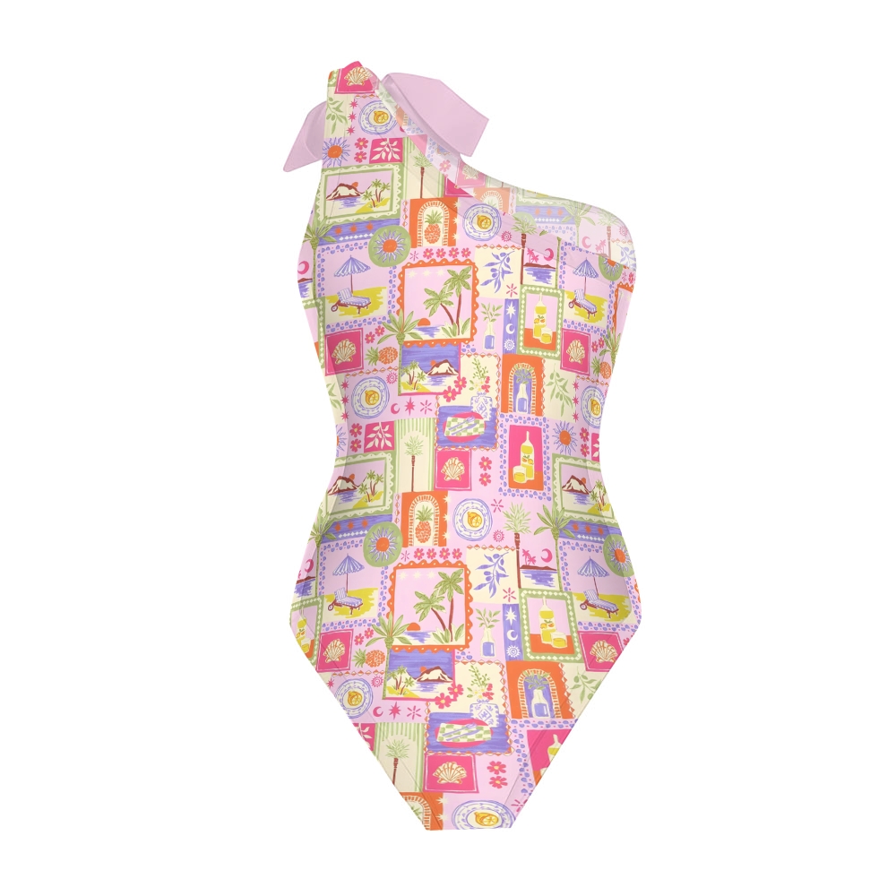 Tropical Collage Swimsuit with Ruffle Hem Skirt Set