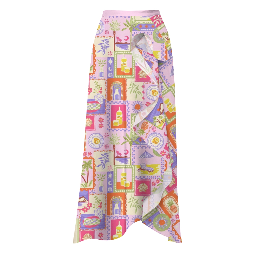 Tropical Collage Swimsuit with Ruffle Hem Skirt Set