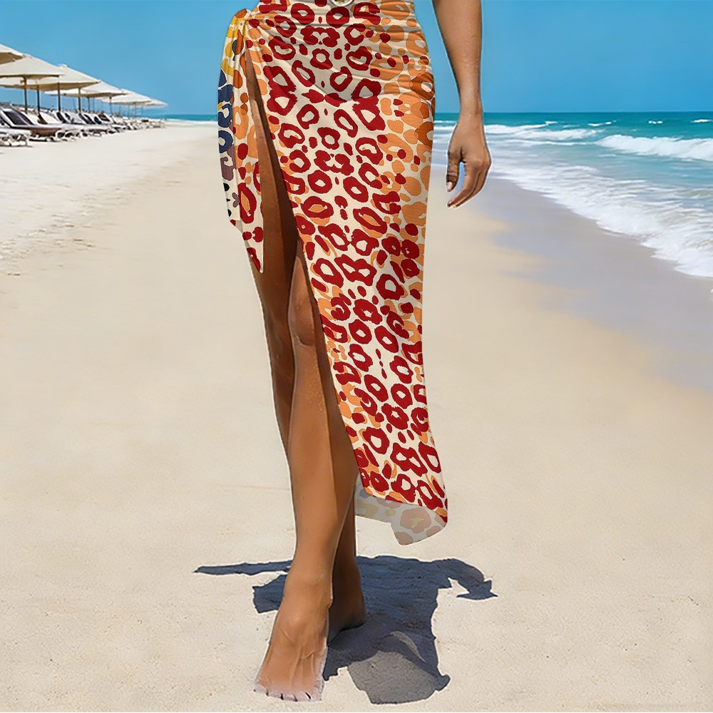 Multicolor Leopard Deep V One-Piece with Matching Skirt Set