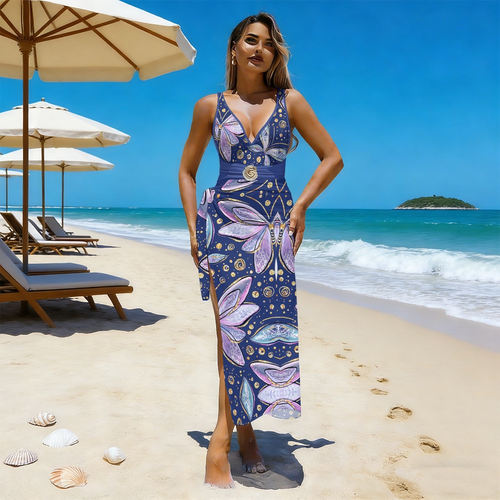 Purple Gold Butterfly Wing One-Piece with Matching Skirt Set