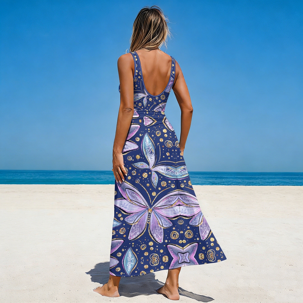 Purple Gold Butterfly Wing One-Piece with Matching Skirt Set