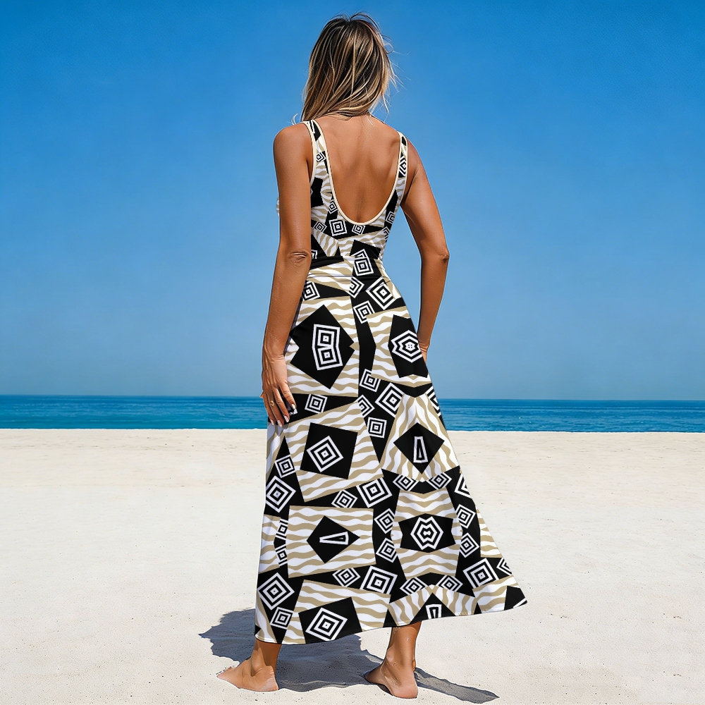 Retro Geometric Tribal One-Piece with Matching Skirt Set