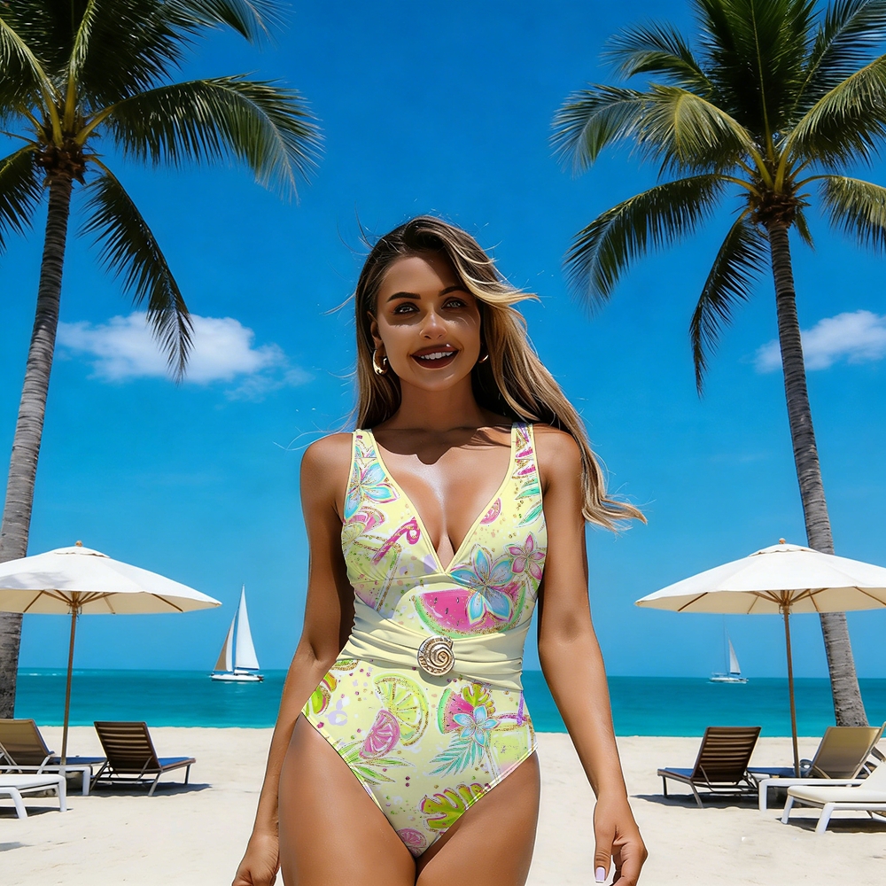 Tropical Fruit & Floral One-Piece with Matching Skirt Set