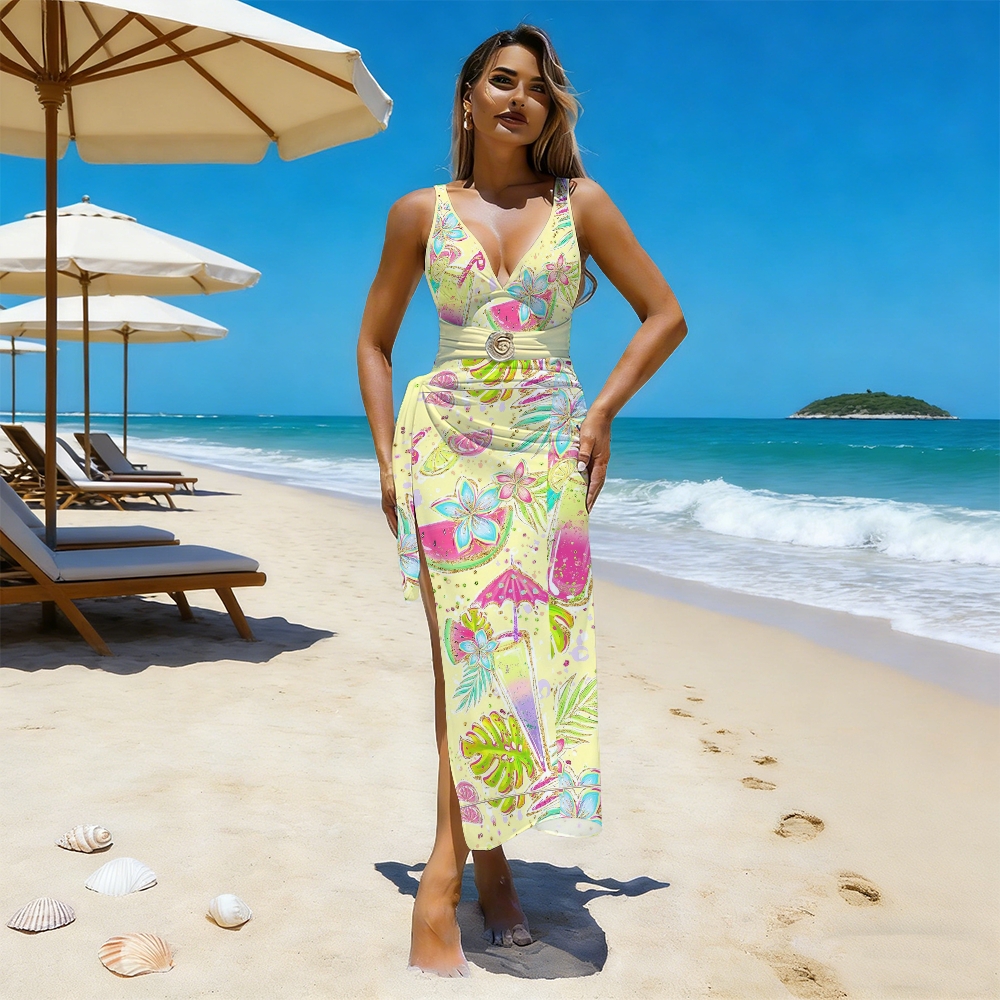 Tropical Fruit & Floral One-Piece with Matching Skirt Set