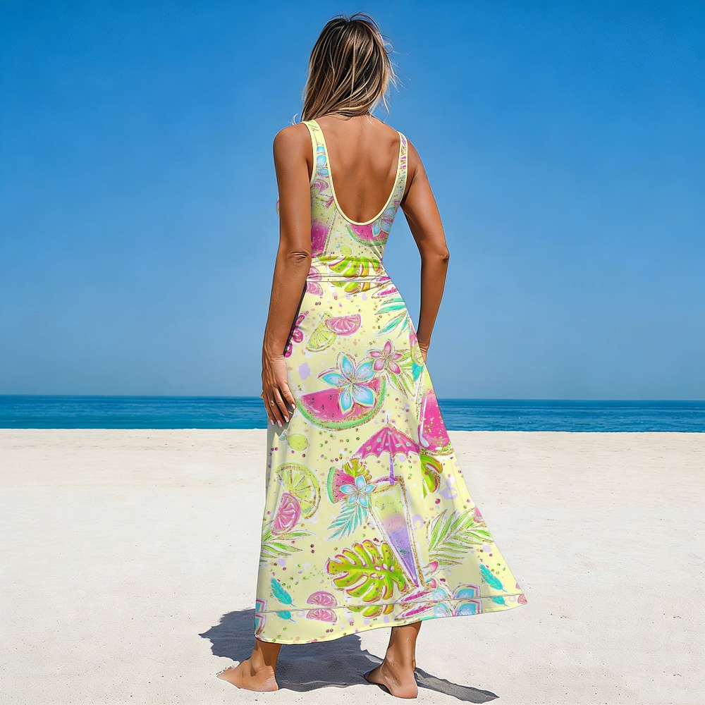 Tropical Fruit & Floral One-Piece with Matching Skirt Set