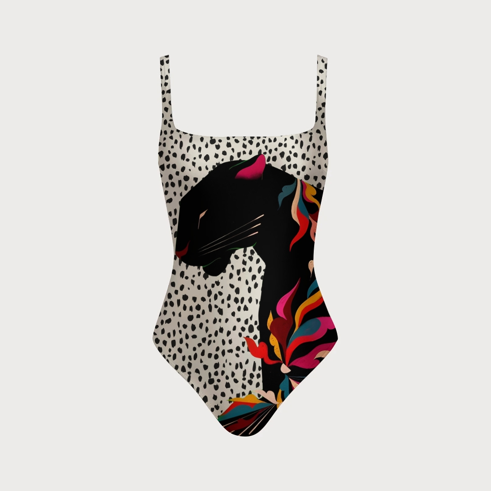 Women's Polka Dot Panther One-piece With Back Mesh Knot
