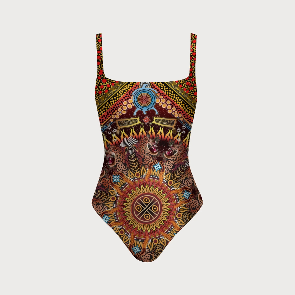 Women's Tribal Leopard Sun One-piece With Back Mesh Knot
