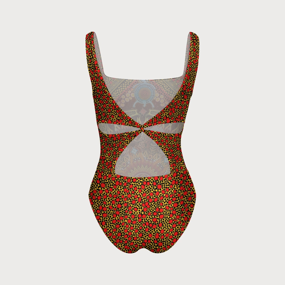Women's Tribal Leopard Sun One-piece With Back Mesh Knot