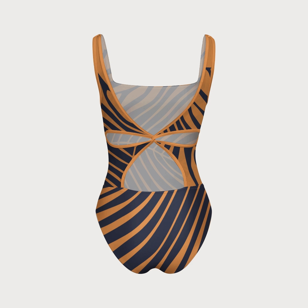 Women's Palm Leaf One-piece With Back Mesh Knot