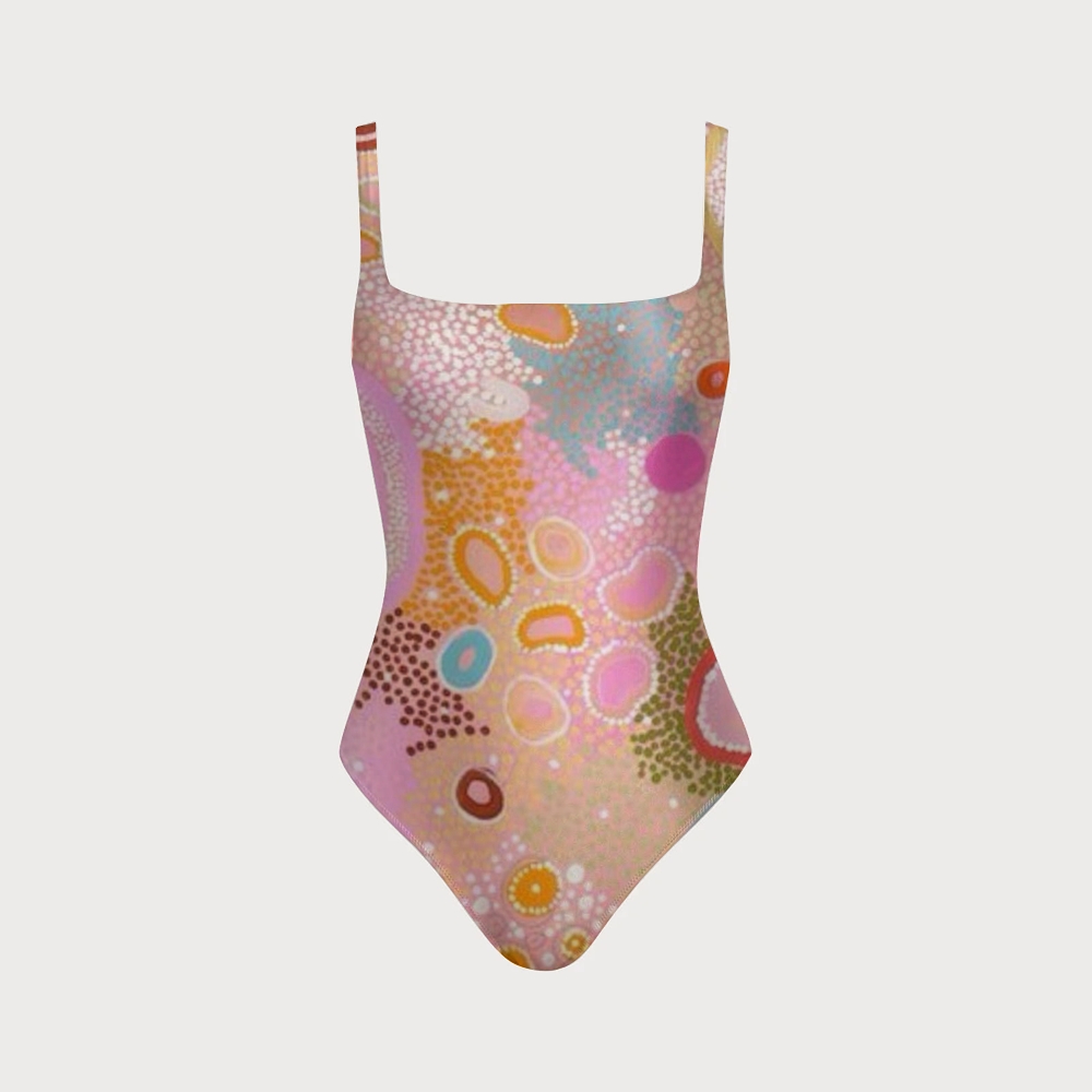 Textured Dot Circle One-piece With Back Mesh Knot
