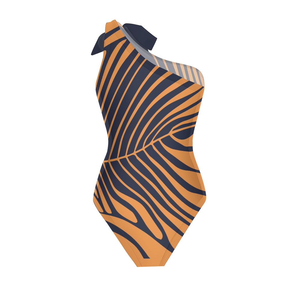 Palm Leaf One-Shoulder Swimsuit with Ruffle Hem Skirt Set