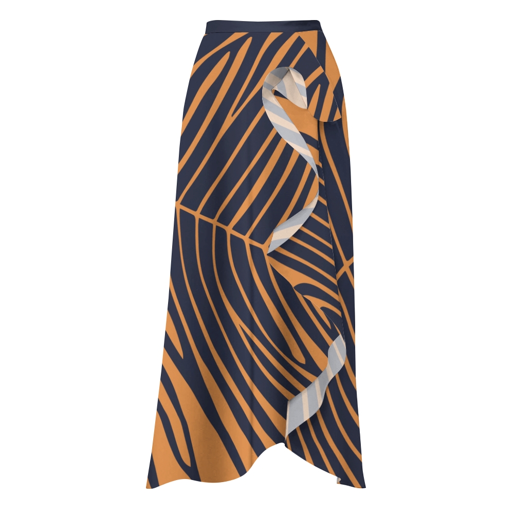 Palm Leaf One-Shoulder Swimsuit with Ruffle Hem Skirt Set