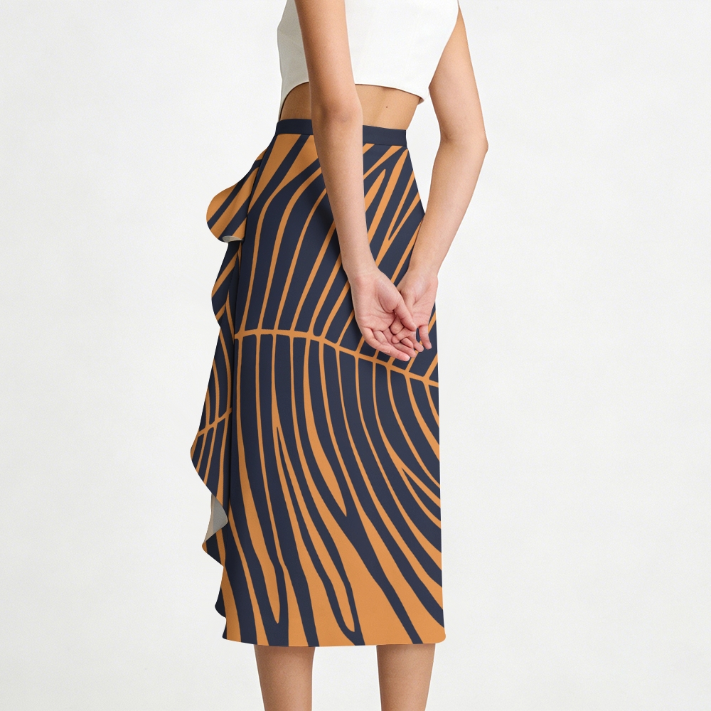 Palm Leaf One-Shoulder Swimsuit with Ruffle Hem Skirt Set