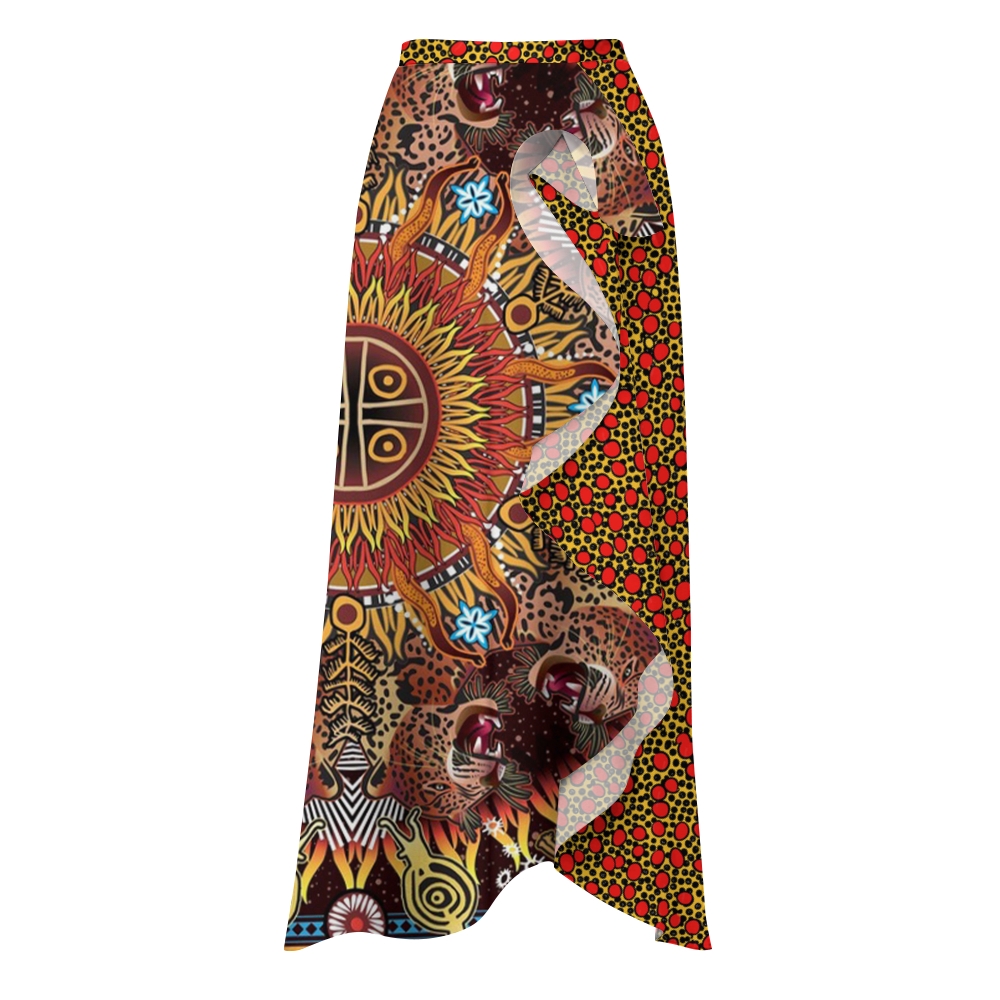 Tribal Leopard Sun One-Shoulder Swimsuit with Ruffle Hem Skirt