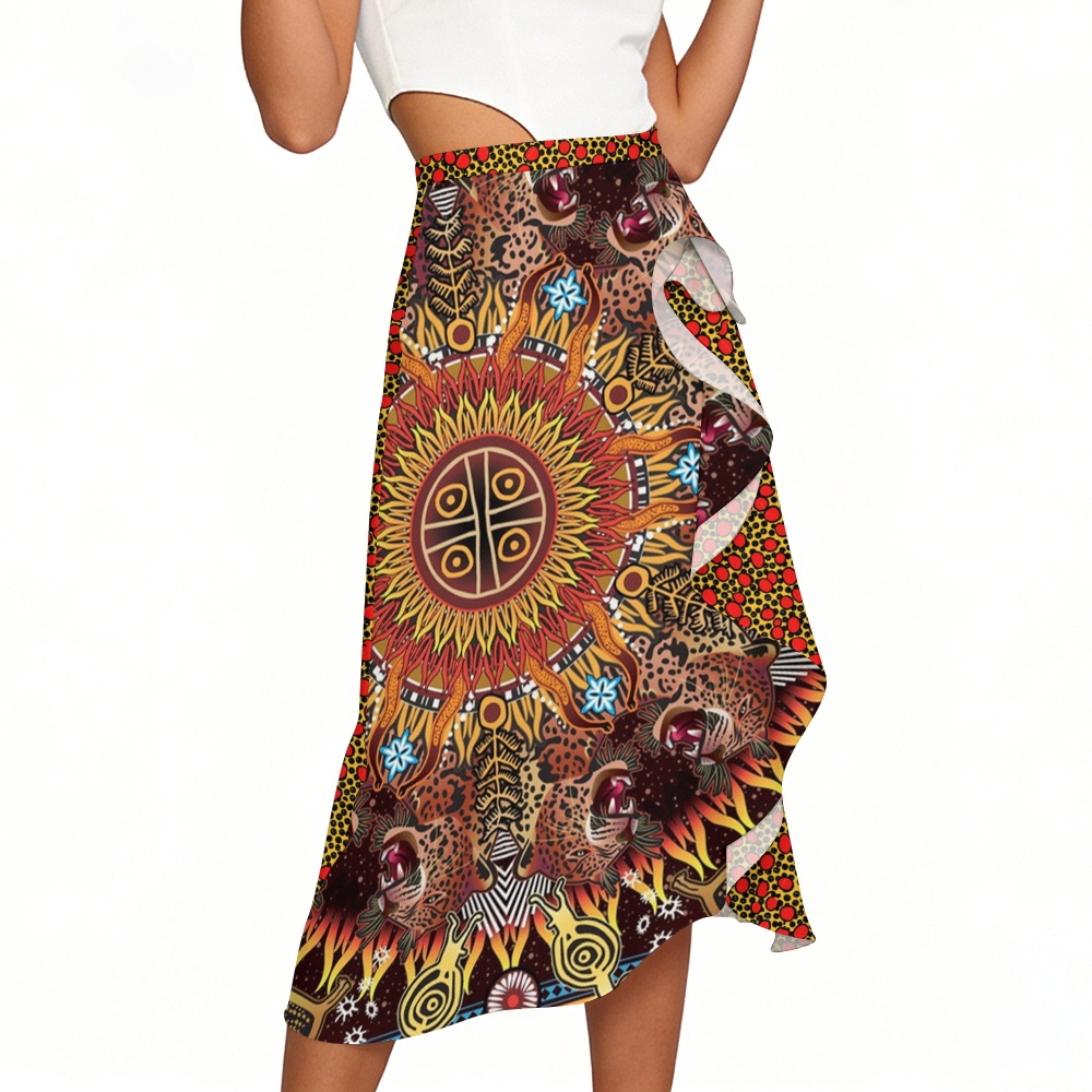 Tribal Leopard Sun One-Shoulder Swimsuit with Ruffle Hem Skirt