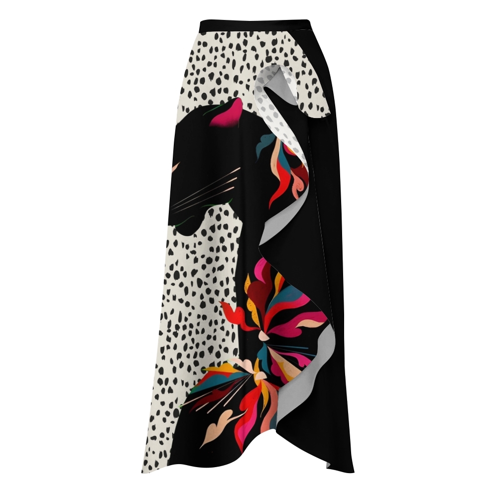 Dalmatian & Vibrant Panther One-Shoulder Swimsuit with Ruffle Hem Skirt