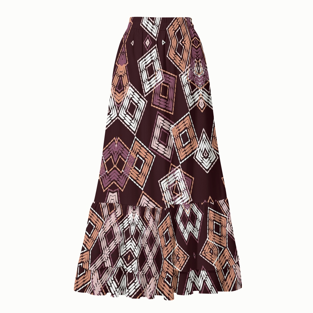 Bohemian Geometric Print Halter One-Piece Swimsuit with Matching Ruffle Skirt Set