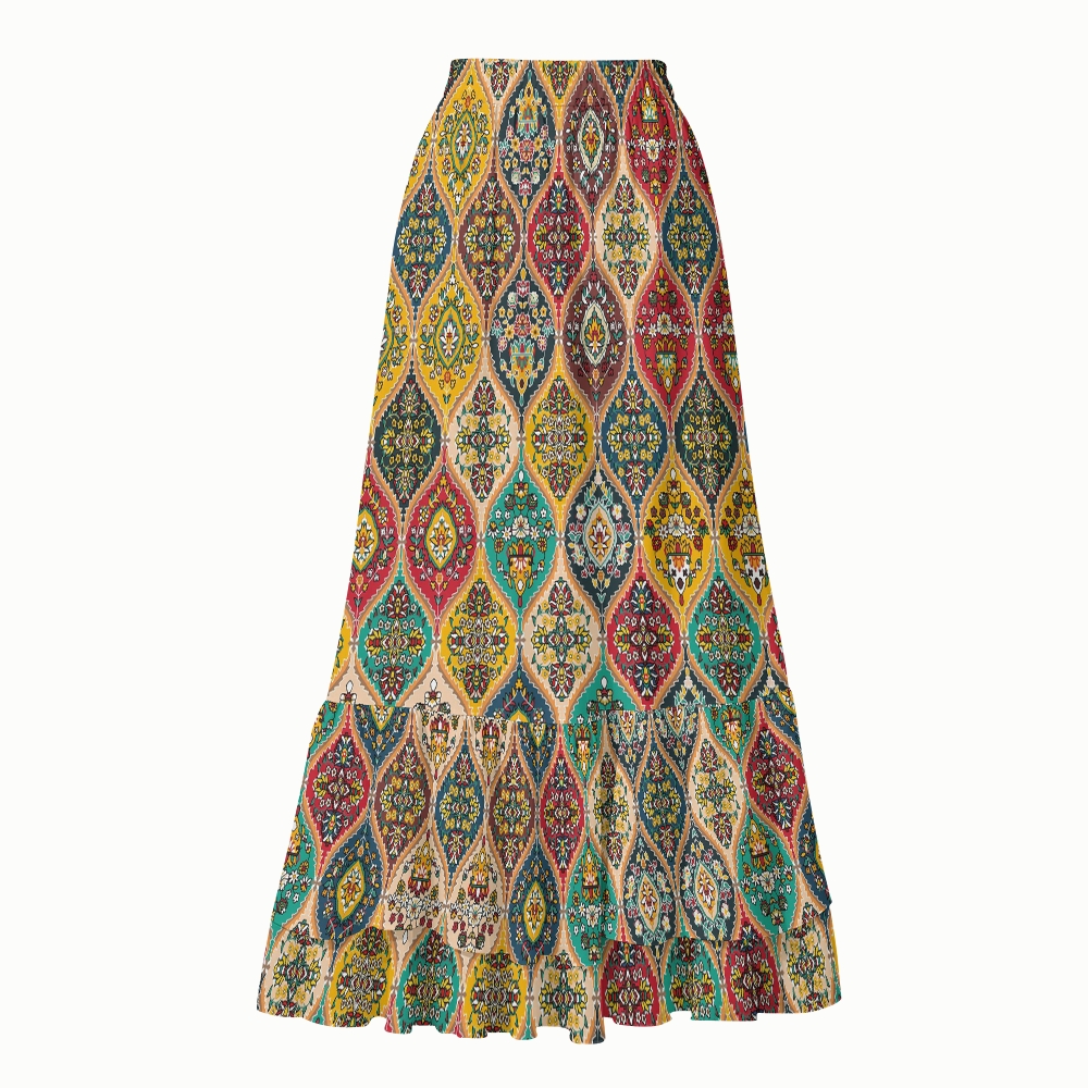 Persian Vintage Pattern Halter One-Piece Swimsuit with Matching Ruffle Skirt Set