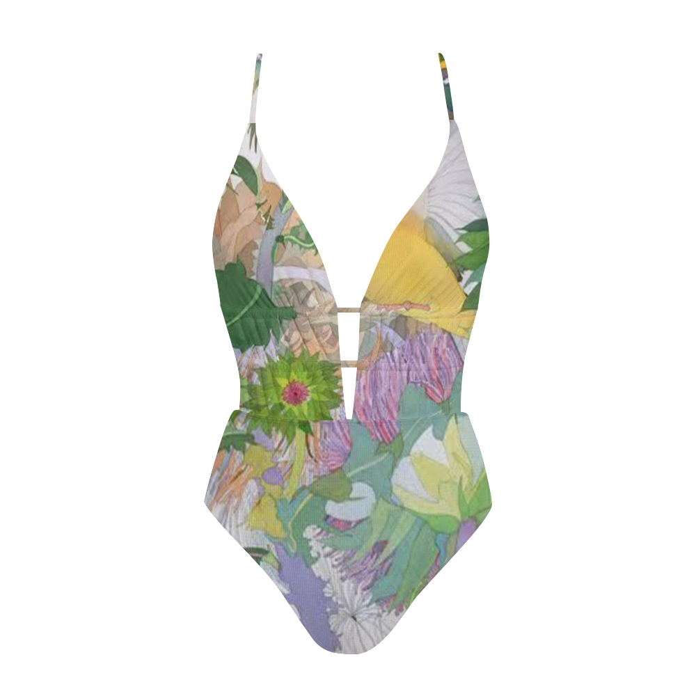 Lush Floral Print Plunge One-Piece Swimsuit