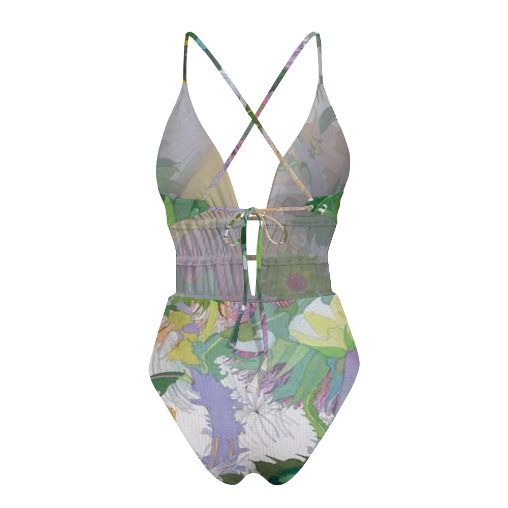 Lush Floral Print Plunge One-Piece Swimsuit