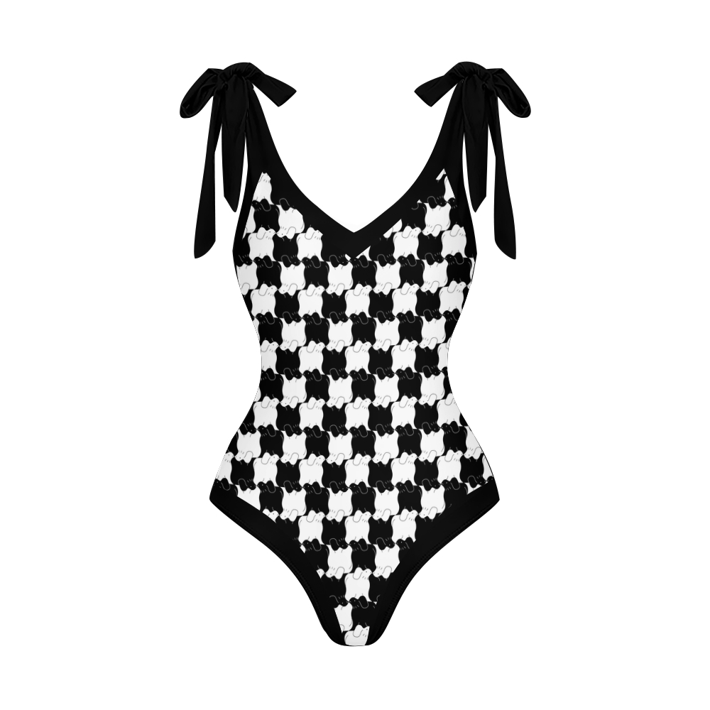Women's Checkerboard Print One Piece Swimsuits and Cover Ups