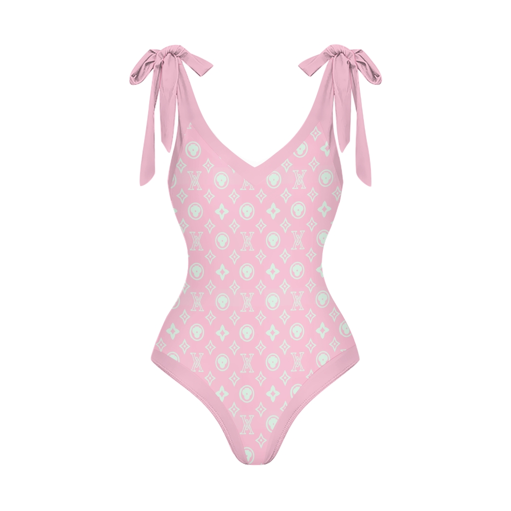 Women's Pink Mint Monogram Print One Piece Swimsuits and Cover Ups