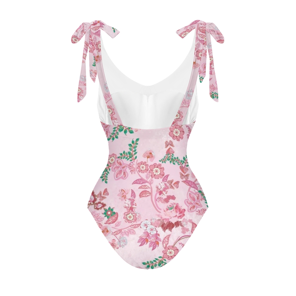 Women's Pink Floral Butterfly Print One Piece Swimsuits and Cover Ups