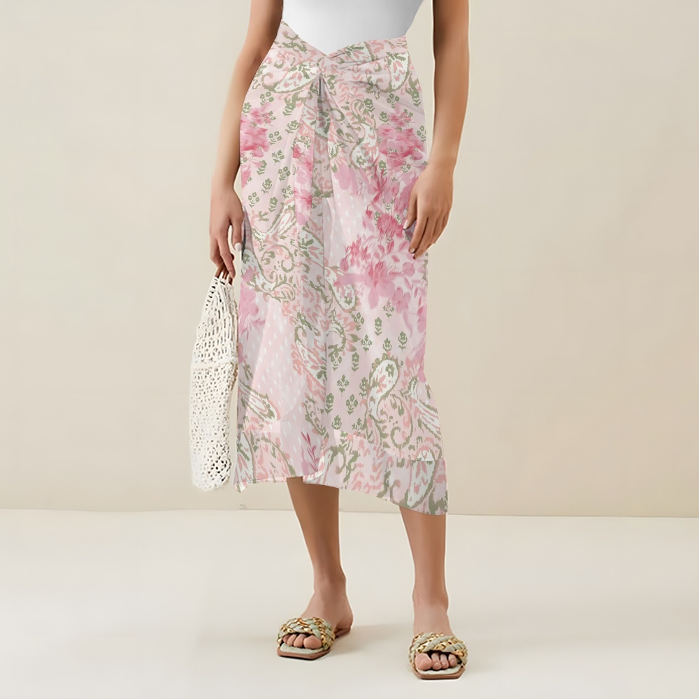 Women's Pink Green Paisley Print One Piece Swimsuits and Cover Ups