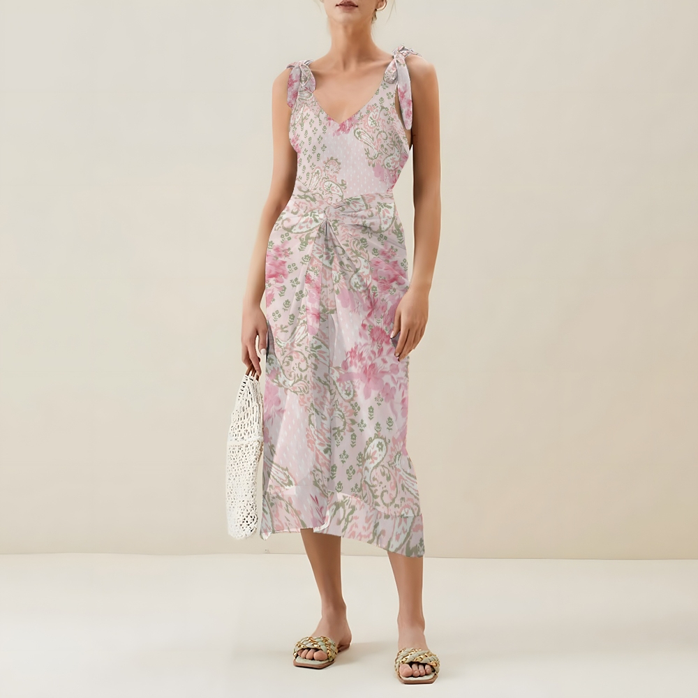 Women's Pink Green Paisley Print One Piece Swimsuits and Cover Ups