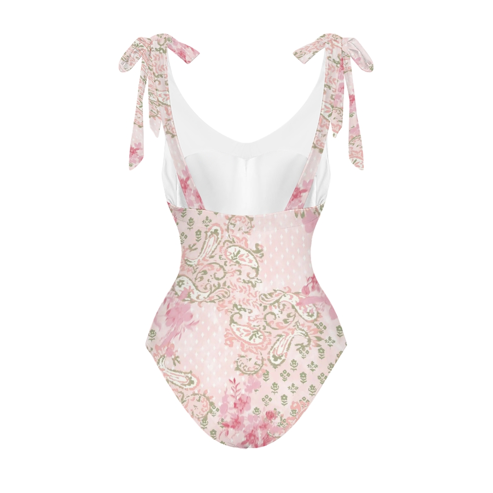 Women's Pink Green Paisley Print One Piece Swimsuits and Cover Ups