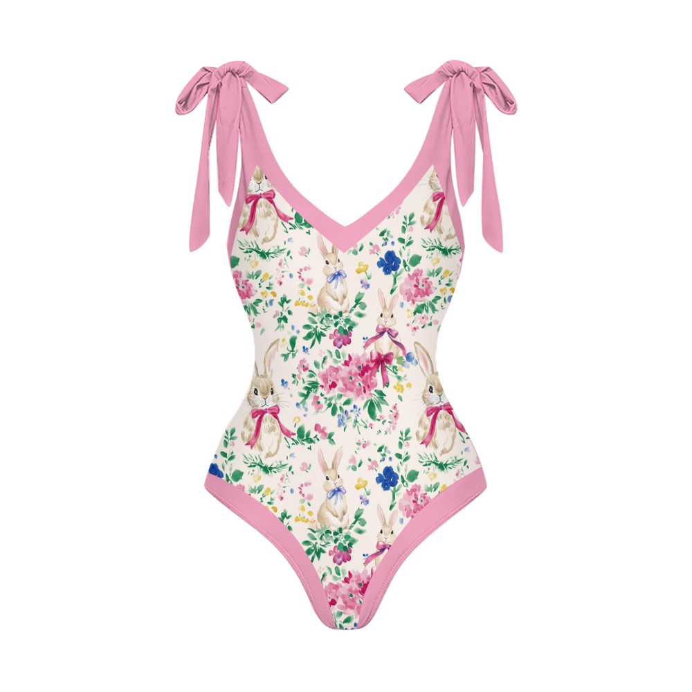 Women's Easter Bunny Garden Print One Piece Swimsuits and Cover Ups