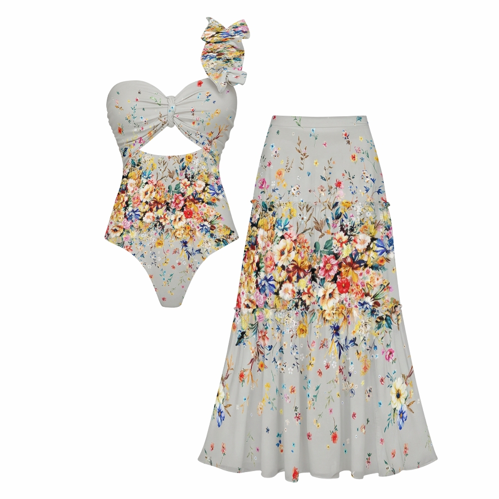 454Women's Floral One-Piece Swimsuit Set