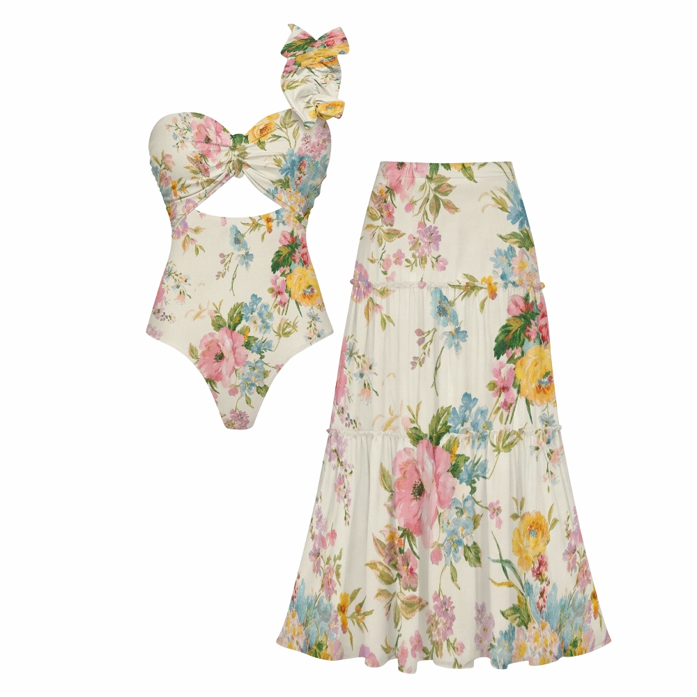 Women's Floral One-Piece Swimsuit Set