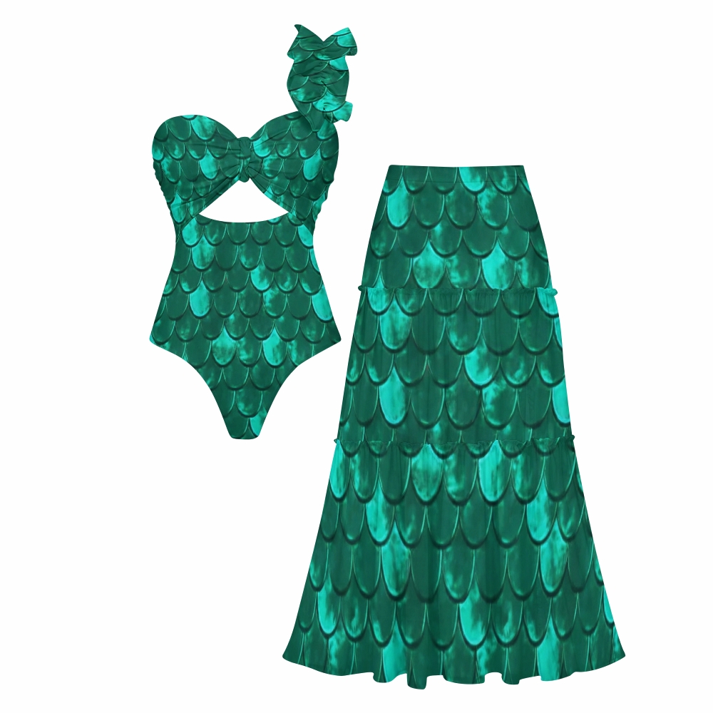 Women's Mermaid Scale One-Piece Swimsuit Set