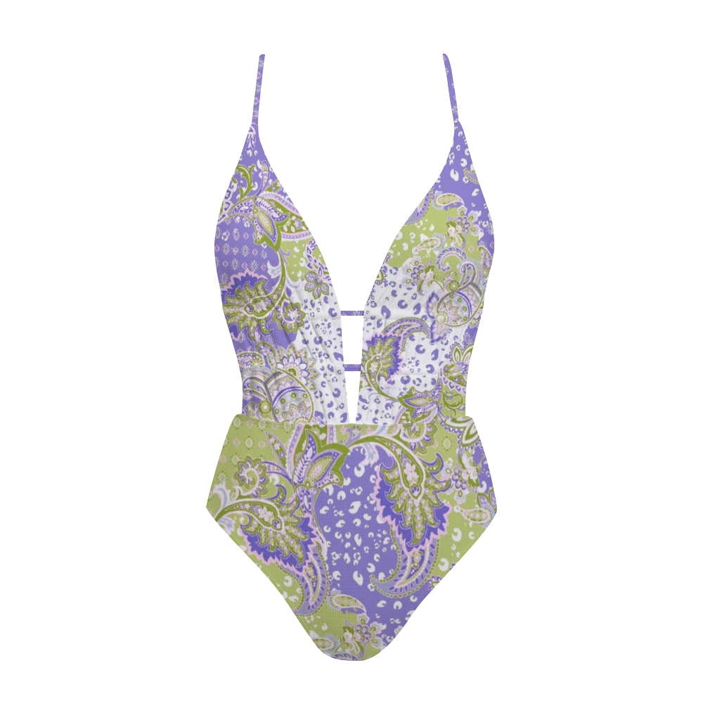 Lilac Paisley Print Plunge One-Piece Swimsuit