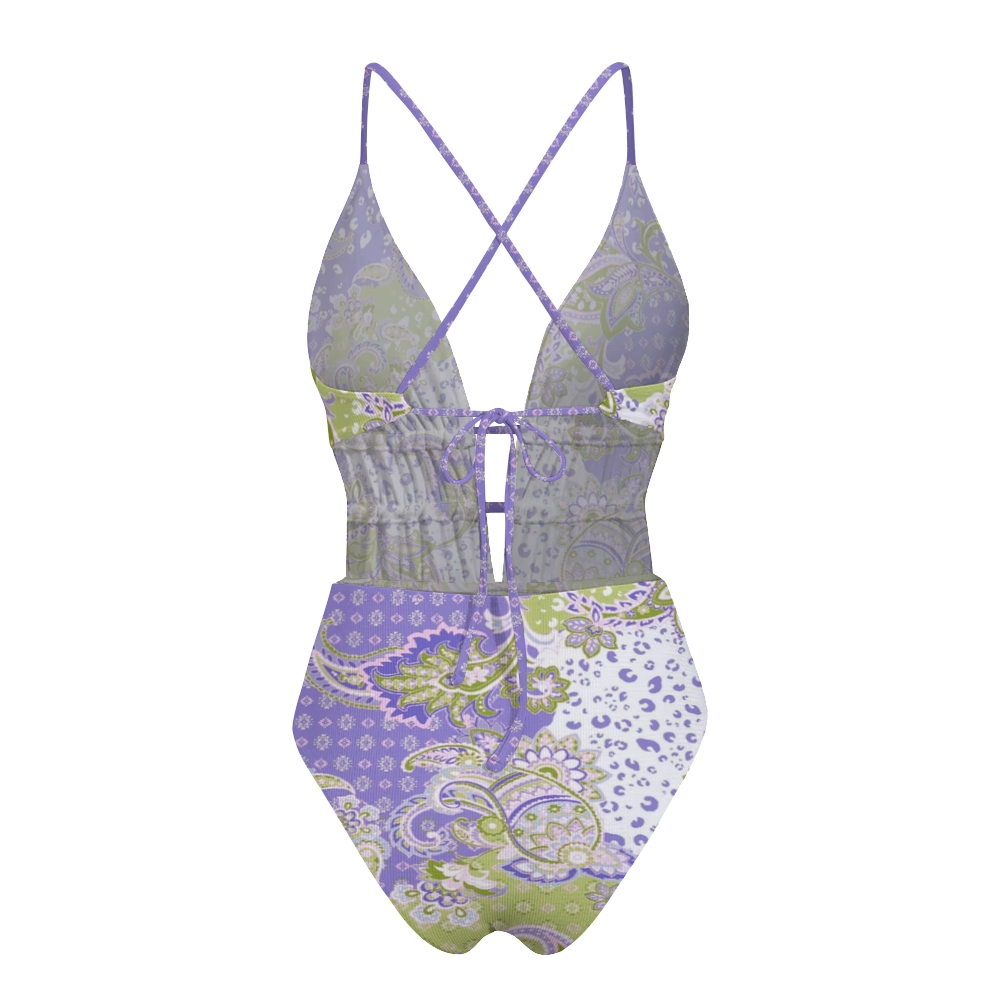 Lilac Paisley Print Plunge One-Piece Swimsuit