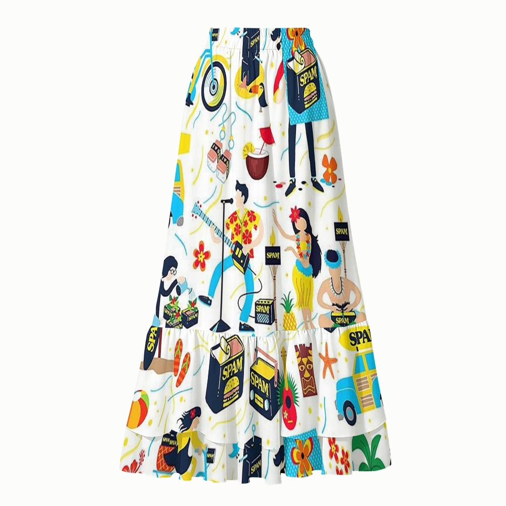 Hawaiian Retro Pop Art Print Deep V One Piece Swimsuit With Matching Skirt