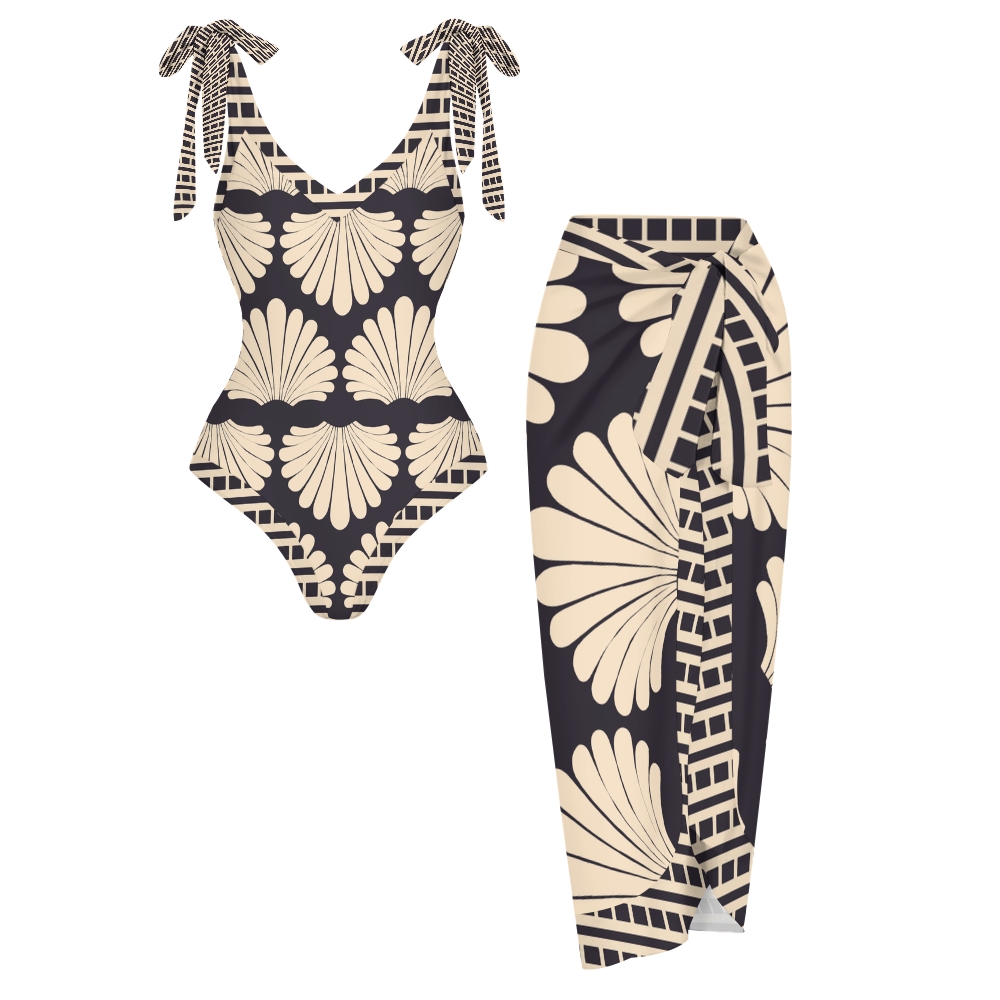 Women's Shell Fan Print One Piece Swimsuits and Cover Ups